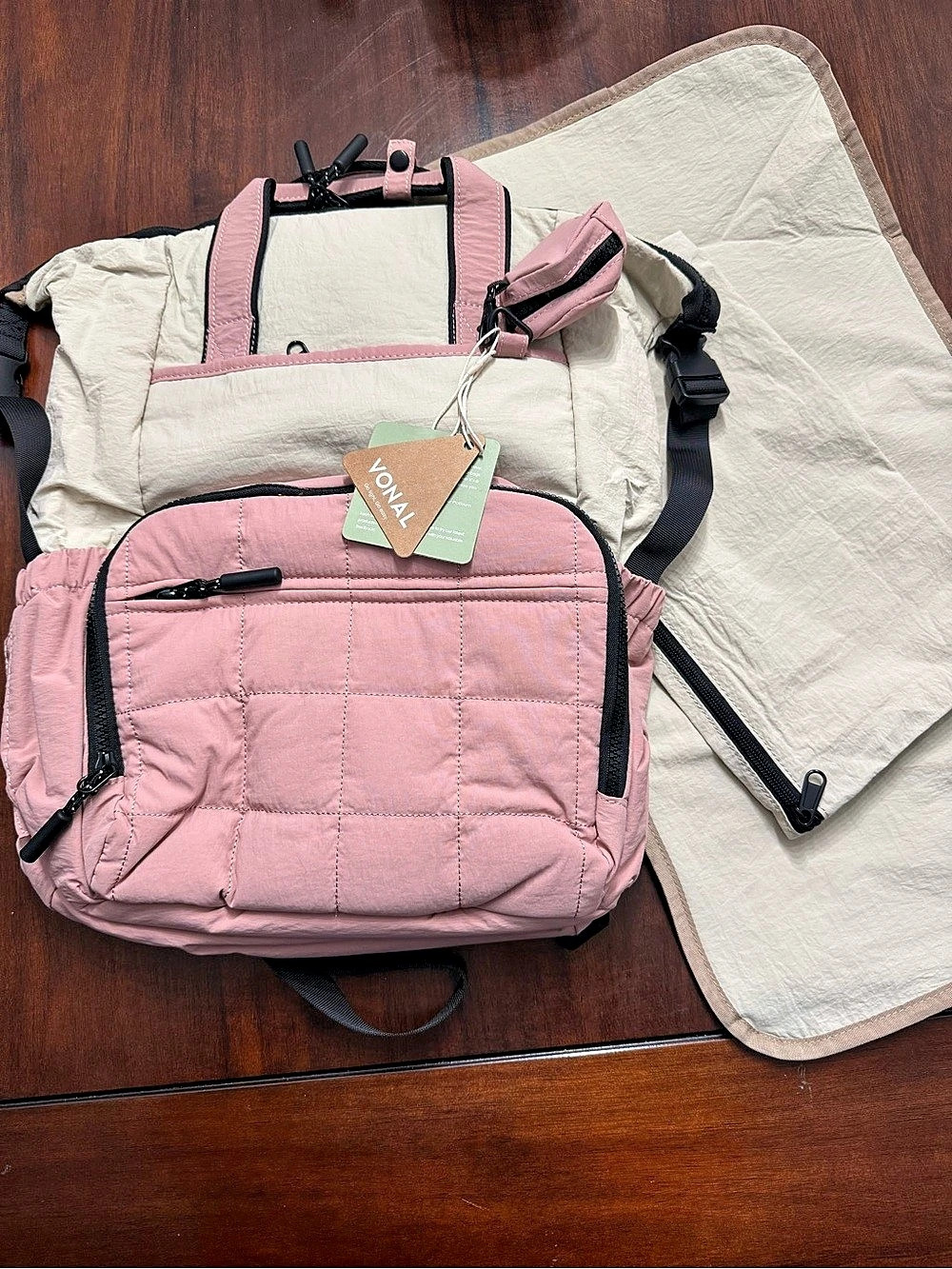 VONAL Diaper Bag Backpack Pink & Cream